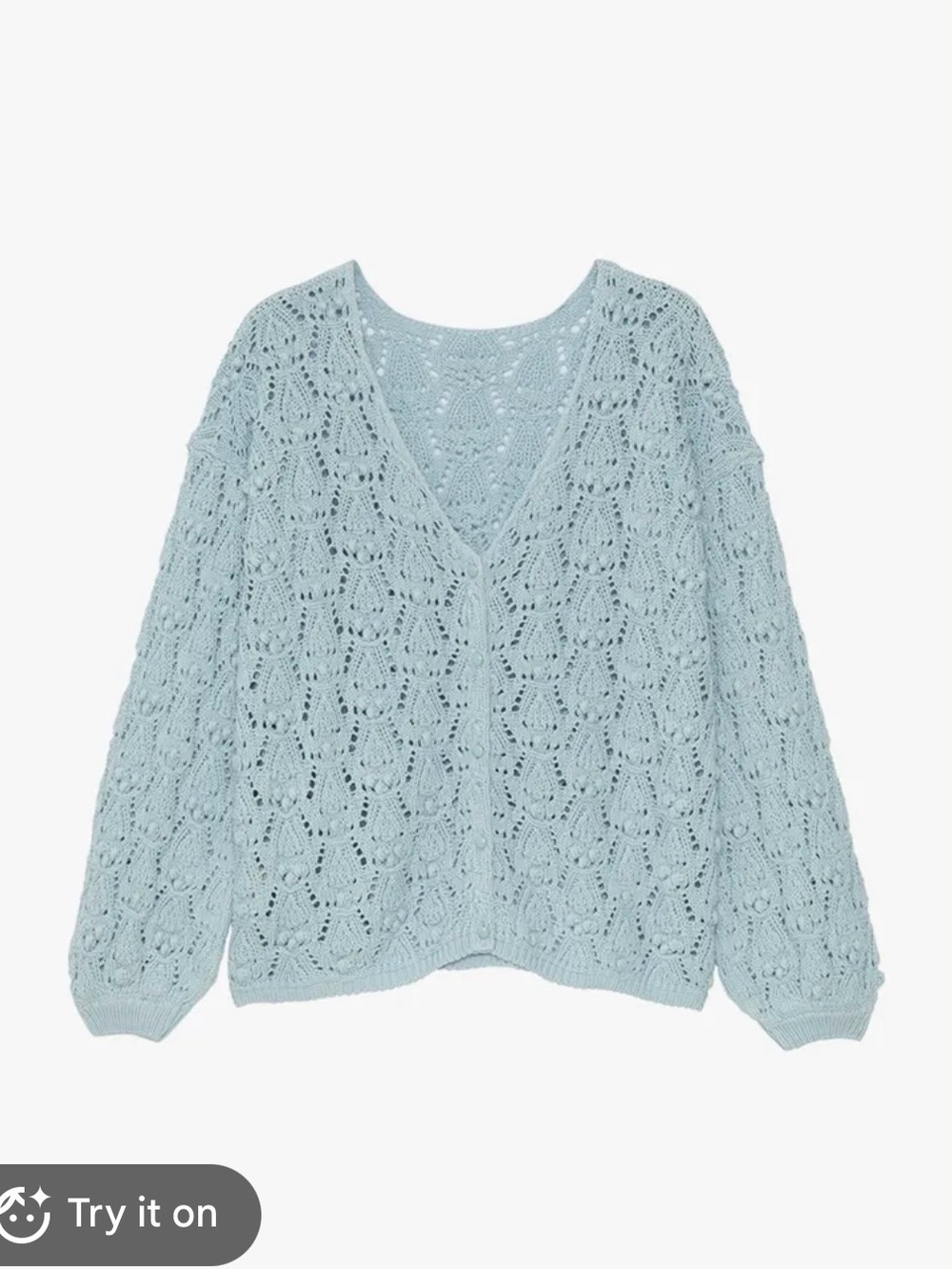 Sezane Light Blue Open-Knit V-Neck Women's Sweater